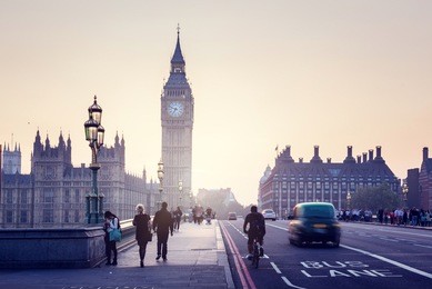 westminster bridge at sunset, london, uk