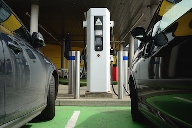 electrical cars charging battery at station