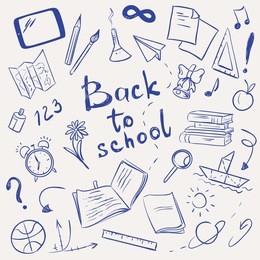 back to school sketch, hand drawn vector illustration with school supplies