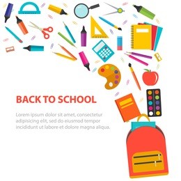 back to school background with school supplies set, vector illustration.