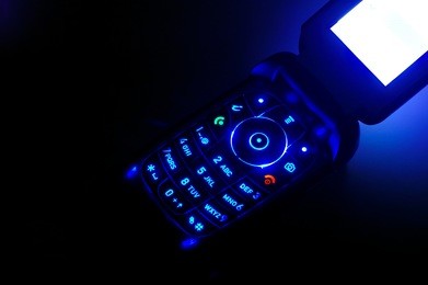 mobile ringing in the dark closeup