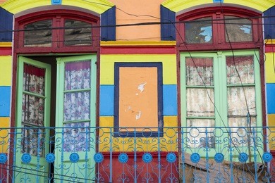 detail of colorful caminito architecture in the la boca neighborhood of buenos aires, argentina