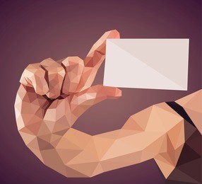 vector graphic polygonal illustration of a hand holding a business card