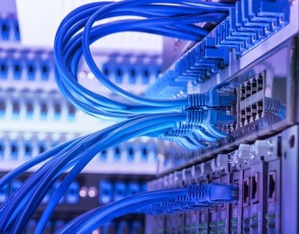 network panel, switch and cable in data center