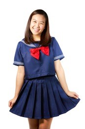 japanese style school girl white background.