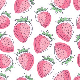 colorful hand drawn isolated strawberry seamless pattern on white background. sketched abstract vector food illustration. design artistic doodle element for card, print, template, wallpaper, texture