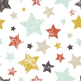 vector seamless childish pattern with stars. grunge style, shabby street art imitation. vintage old paper texture.