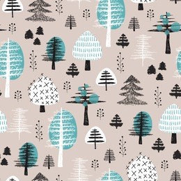 seamless scandinavian style illustration forest tree christmas theme background pastel powder blue pattern in vector 