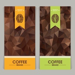 vector set of templates packaging coffee, label, banner, poster, identity, branding. abstract color background with ornamental design elements - coffee bean. 