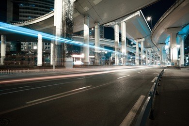city road viaduct streetscape of night scene