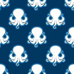 seamless pattern with white octopus icons on dark blue background