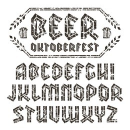 sanserif blackletter font. to oktoberfest theme. black font with shabby texture on white background