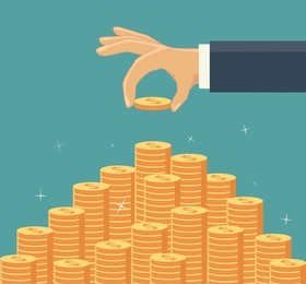 hand put coin to money staircase. profit. making money. for business and finance concept.