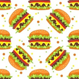 burgers on a white background. seamless pattern.