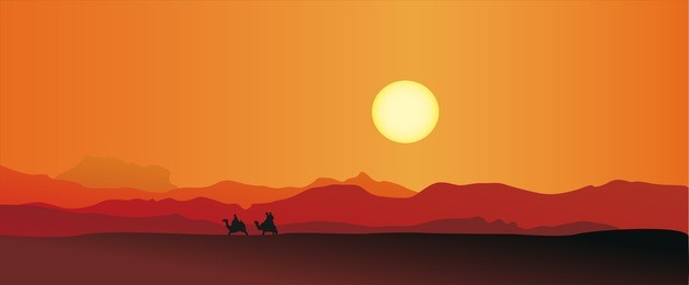 vector illustration of caravan in a desert