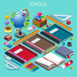 school chancellery set 07. interacting people unique isometric realistic poses. new lively palette 3d flat  illustration. happy back to school jpeg jpg image drawing ai object picture graphic art
