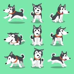 cartoon character siberian husky dog poses