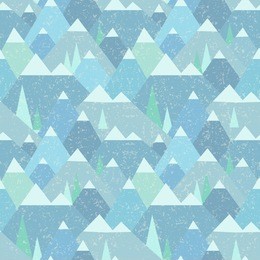 winter geometric mountain landscape seamless pattern. christmas background in vector with grunge effect