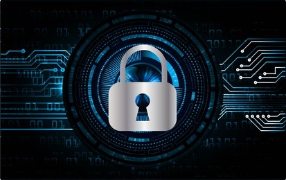 dark blue color light abstract technology background for computer graphic website internet and business. circuit. vector illustration. infographics. motion move blur.neon. lock, key, padlock