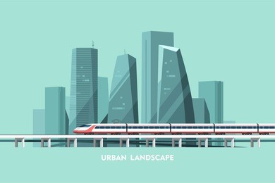 cityscape background. urban landscape. downtown with skyscrapers and railway. vector flat illustration.
