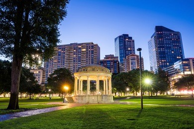 the boston common at night in boston ma, usa
