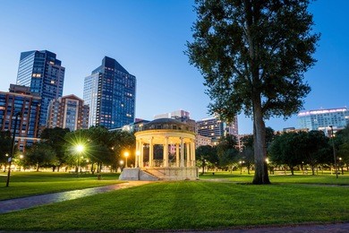 the boston common at night in boston ma, usa