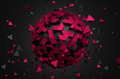 abstract 3d rendering of low poly sphere with chaotic structure. sci-fi background with globe in empty space. futuristic shape.