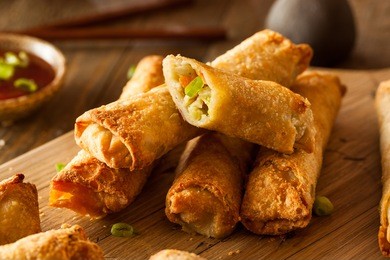 homemade fried pork eggrolls with dipping sauces