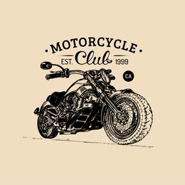 vector motorcycle advertising poster. hand sketched illustration for mc badge. detailed bike logo for custom company, chopper store, garage label, t-shirt print. 