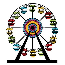 an image of a colorful ferris wheel amusement park ride.