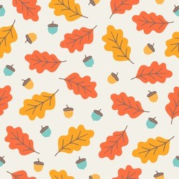 seamless pattern with oak autumn leaves and acorns. perfect for wallpapers, wrapping papers, pattern fills, textile, autumn greeting cards, thanksgiving day cards