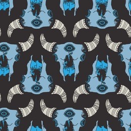 vector seamless pattern with bull skull. ornate tattoo design element