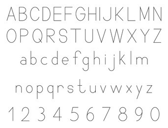 latin alphabet letters with set of numbers 1, 2, 3, 4, 5, 6, 7, 8, 9, 0, outlined, black isolated on white background, vector illustration.