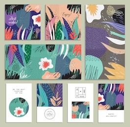 set of creative universal floral cards. hand drawn textures. wedding, anniversary, birthday, valentin's day, party invitations. vector. isolated.