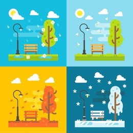 4 seasons park flat design set illustration vector