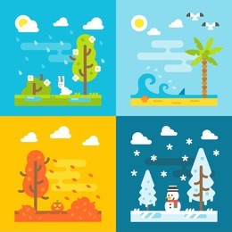 4 seasons park flat design set illustration vector