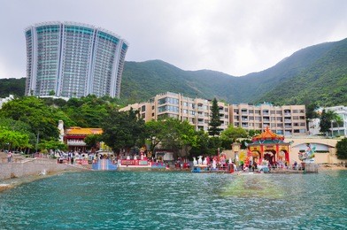 hong kong, china beachfront skyline at repulse bay