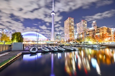 toronto skyline at night in ontario, canada