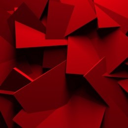 red chaotic cubes wall background. 3d render illustration
