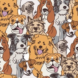 group dogs seamless pattern color. crowd dogs in wallpaper. color vector illustration. eps 8.