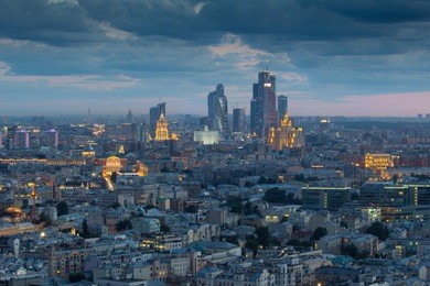 stalin skyskrapers, moscow international business center and panoramic view of moscow