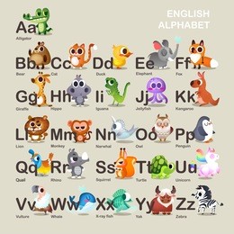 illustration with funny characters. children's alphabet. 
