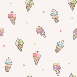 ice cream on a stick, in waffle cup seamless pattern vector illustration
