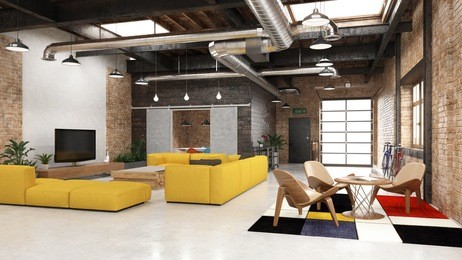 modern loft with industrial details - 3 d render (using 3 d s max)