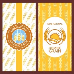 set of vector backgrounds for label, package, banner. seamless pattern with linear wheat ears. abstract flat logo design. concept for organic products, harvest, grain, flour, bakery, healthy food.

