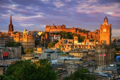 view of edinburgh castle from calton hill, edinburgh, scotland.