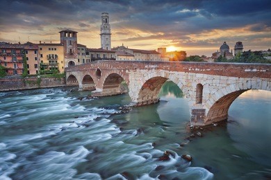 verona. image of verona, italy during summer sunset.