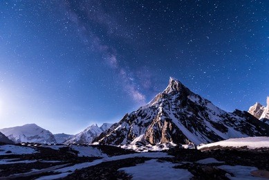starry night with mitre peak at concordia, pakistan