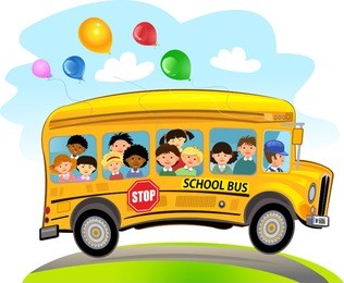 cartoon school kids riding a school bus