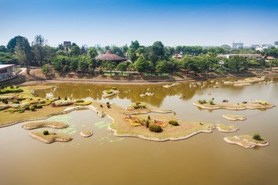 the miniature of indonesian archipelago in the taman mini indonesia park.